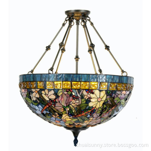 Tiffany 27" Floral Dragonfly Fixture Lamp glass chandelier